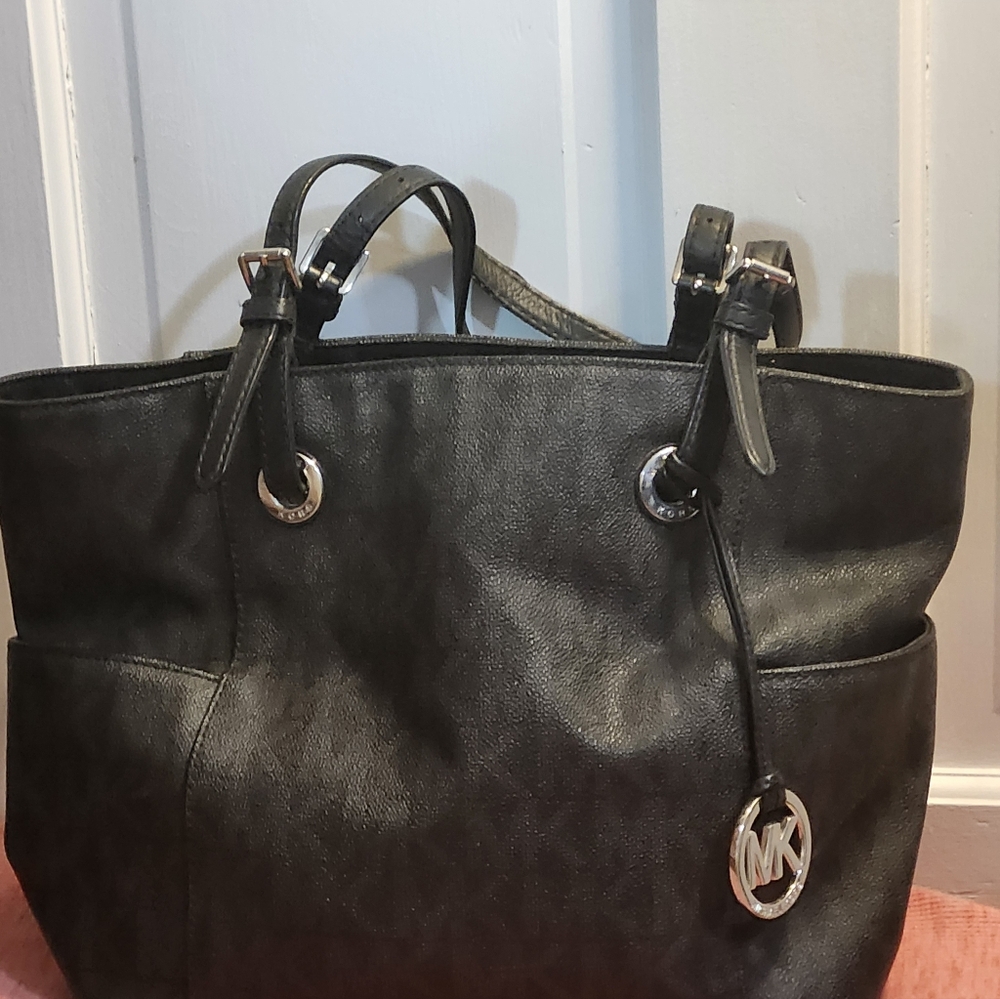 Michael Kors Black Tote Bag with Silver Accents